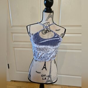 Ardene Velvet Halter Crop Top in Shimmering Gray